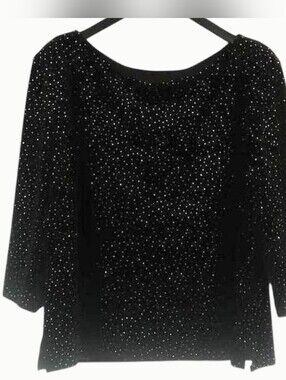 Vintage Formal Fashion Size 22 Black Velvet Top Siver Glitter Specs Boat Neck